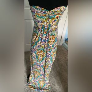 Strapless Multi-Color Paisley Printed Maxi Dress